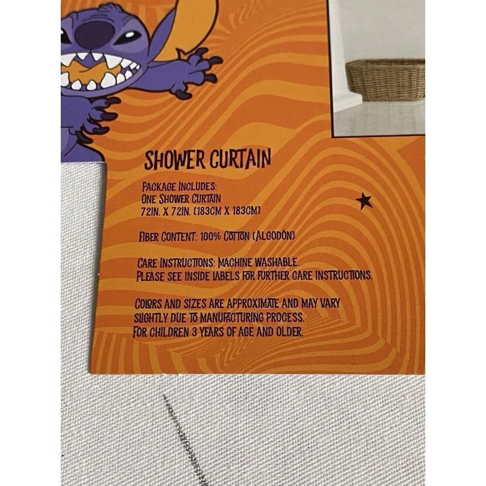 Disney Halloween Lilo Stitch Fabric Shower Curtain Witch Spider Web 72 X 72” NEW